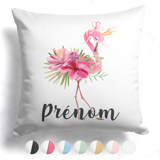 Cuscino bicolore personalizzato - Fenicottero rosa fiori