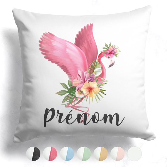 Cuscino bicolore personalizzato - Fenicottero rosa fiori