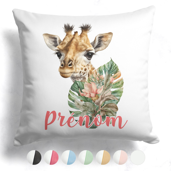 Cuscino bicolore personalizzato - Giraffa fiori