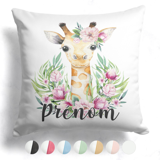 Cuscino bicolore personalizzato - Giraffa fiori