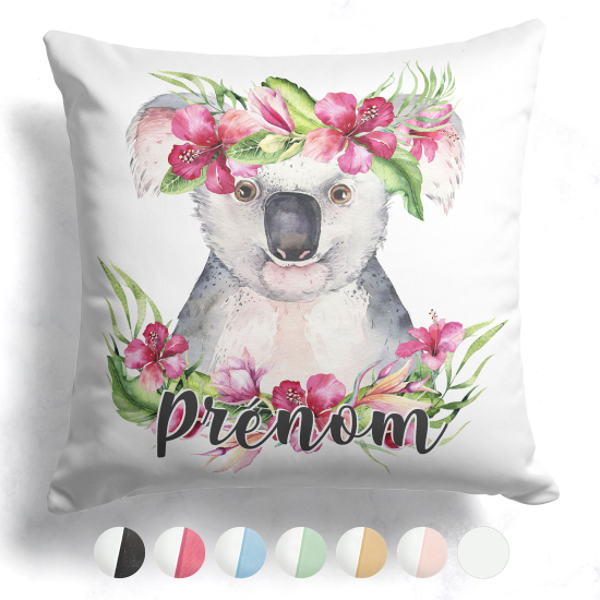 Cuscino bicolore personalizzato - Koala fiori