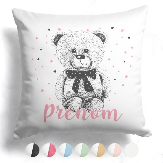 Cuscino bicolore personalizzato - Orsetti cuori