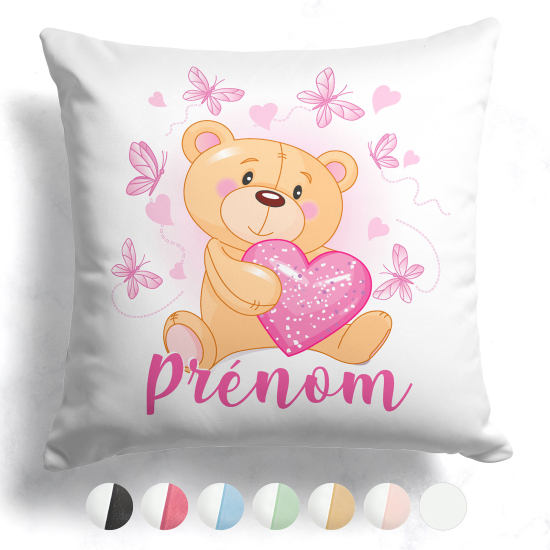 Cuscino bicolore personalizzato - Orsetto cuore