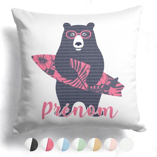 Cuscino bicolore personalizzato - Orso surfista
