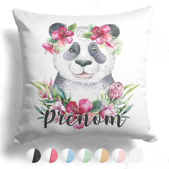 Cuscino bicolore personalizzato - Panda fiori