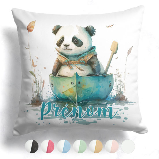 Cuscino bicolore personalizzato - Panda in una barca