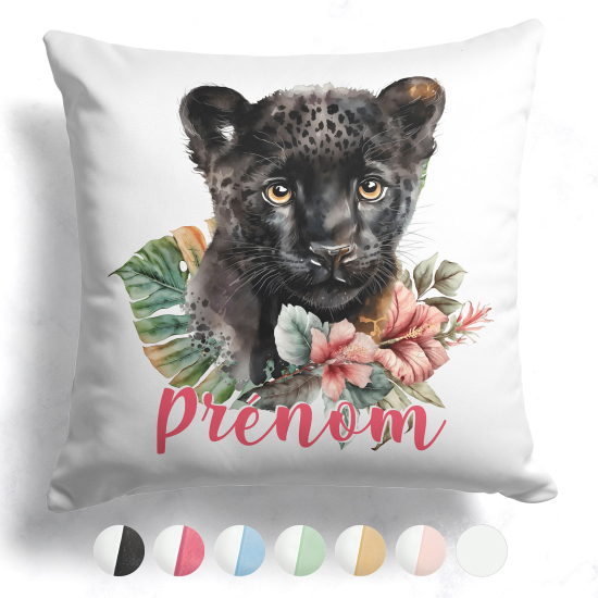 Cuscino bicolore personalizzato - Pantera fiori