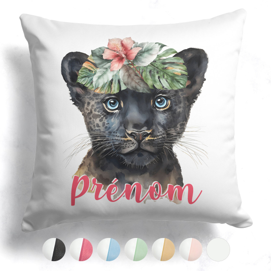 Cuscino bicolore personalizzato - Pantera fiori