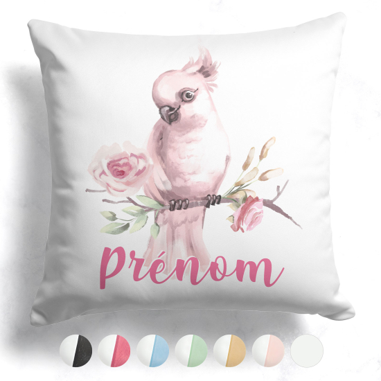 Cuscino bicolore personalizzato - Pappagallo fiori