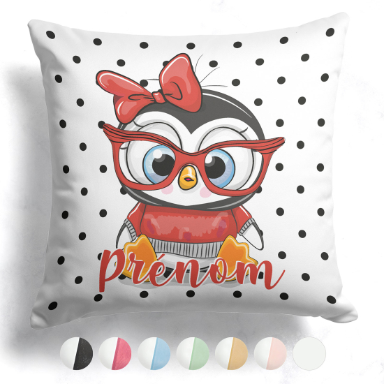 Cuscino bicolore personalizzato - Pinguino dagli occhiali