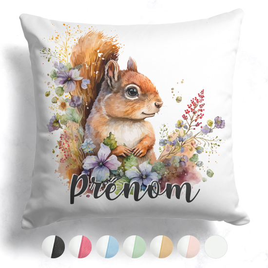 Cuscino bicolore personalizzato - Scoiattolo fiori