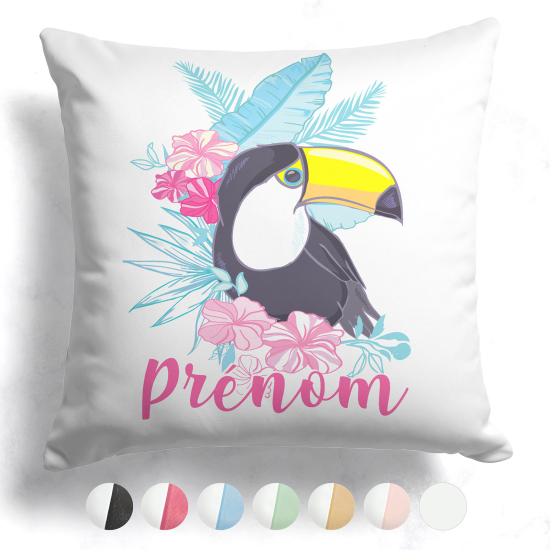 Cuscino bicolore personalizzato - Tucano tropicale