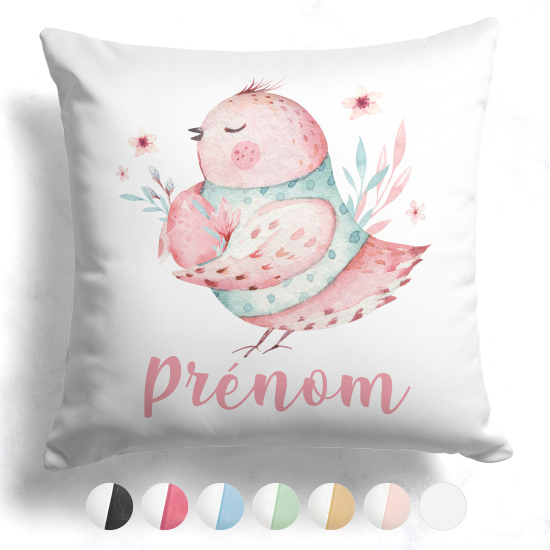 Cuscino bicolore personalizzato - Uccello fiori