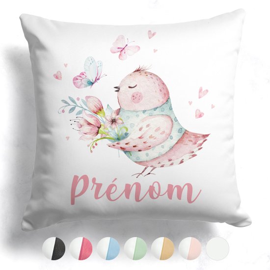 Cuscino bicolore personalizzato - Uccello fiori