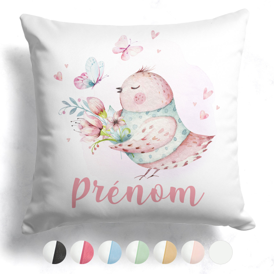 Cuscino bicolore personalizzato - Uccello fiori