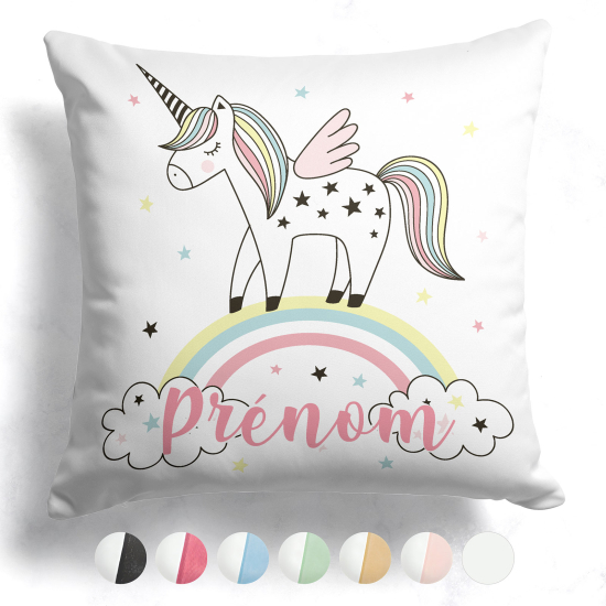 Cuscino bicolore personalizzato - Unicorno arcobaleno