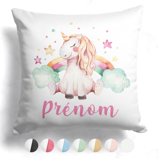Cuscino bicolore personalizzato - Unicorno arcobaleno