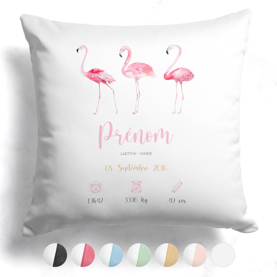 Cuscino nascita personalizzato - Fenicotteri rosa