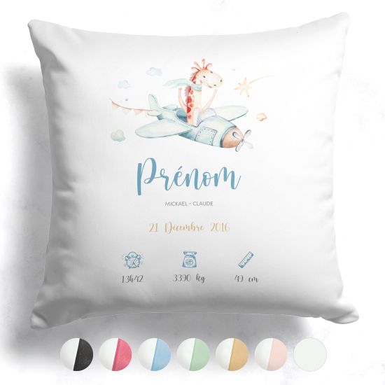Cuscino nascita personalizzato - Giraffa aereo