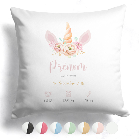 Cuscino nascita personalizzato - Unicorno