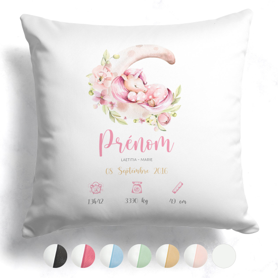 Cuscino nascita personalizzato - Unicorno luna