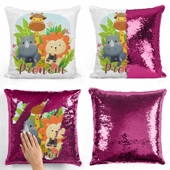 Cuscino Paillettes Personalizzato - Animali della giungla