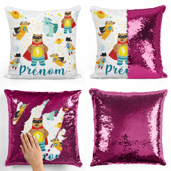 Cuscino Paillettes Personalizzato - Animali supereroi