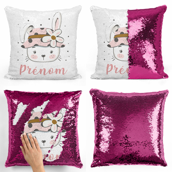 Cuscino Paillettes Personalizzato - Coniglio fiore