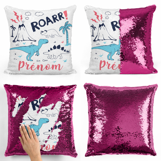 Cuscino Paillettes Personalizzato - Dinosauri