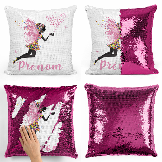Cuscino Paillettes Personalizzato - Fata cuore farfalle