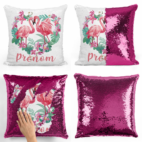 Cuscino Paillettes Personalizzato - Fenicotteri rosa