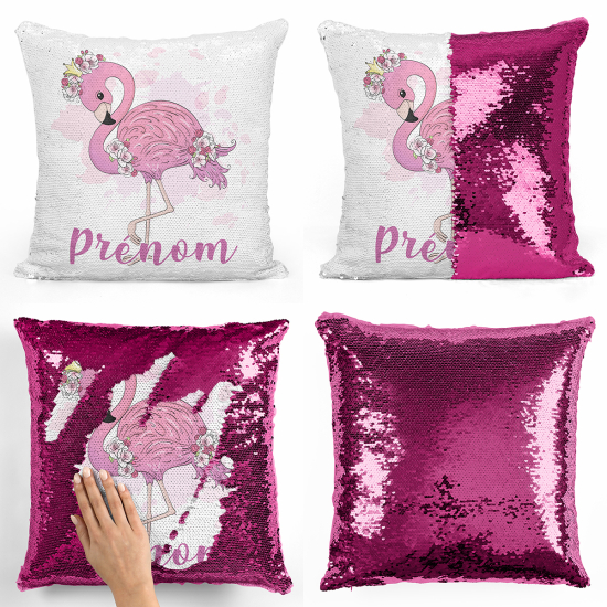 Cuscino Paillettes Personalizzato - Fenicottero rosa