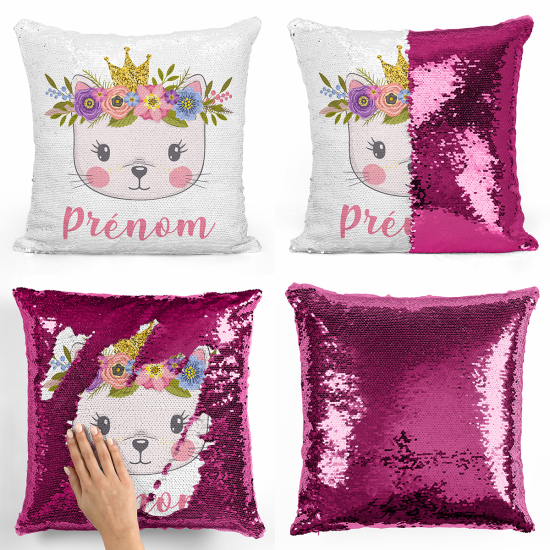 Cuscino Paillettes Personalizzato - Gattina principessa