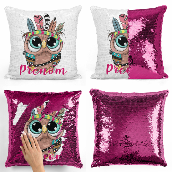Cuscino Paillettes Personalizzato - Gufo indiano