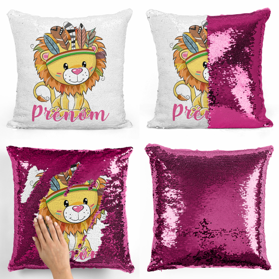 Cuscino Paillettes Personalizzato - Leone indiano