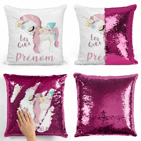 Cuscino Paillettes Personalizzato - Licorne sia la regina