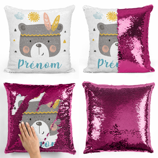 Cuscino Paillettes Personalizzato - Orsetto indiano