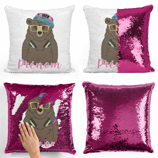 Cuscino Paillettes Personalizzato - Orso musica