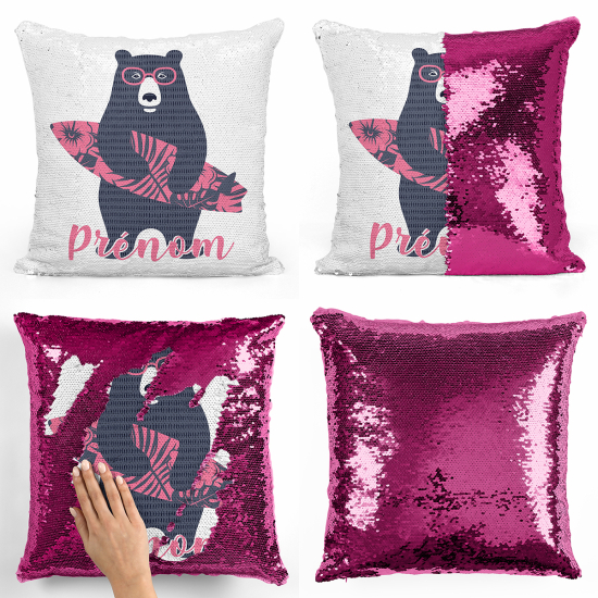 Cuscino Paillettes Personalizzato - Orso surfista