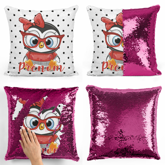 Cuscino Paillettes Personalizzato - Pinguino dagli occhiali