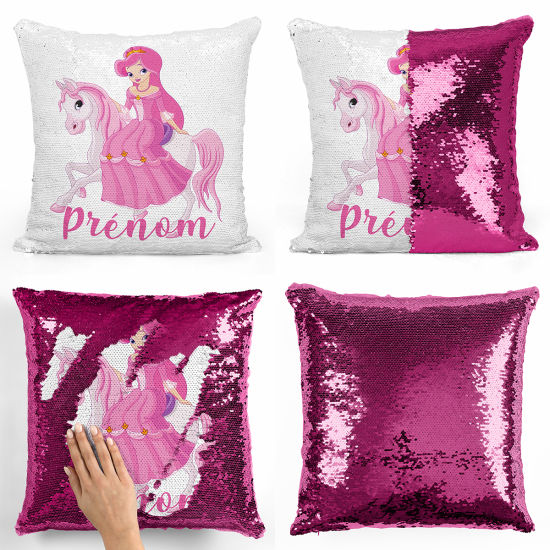 Cuscino Paillettes Personalizzato - Principessa a cavallo
