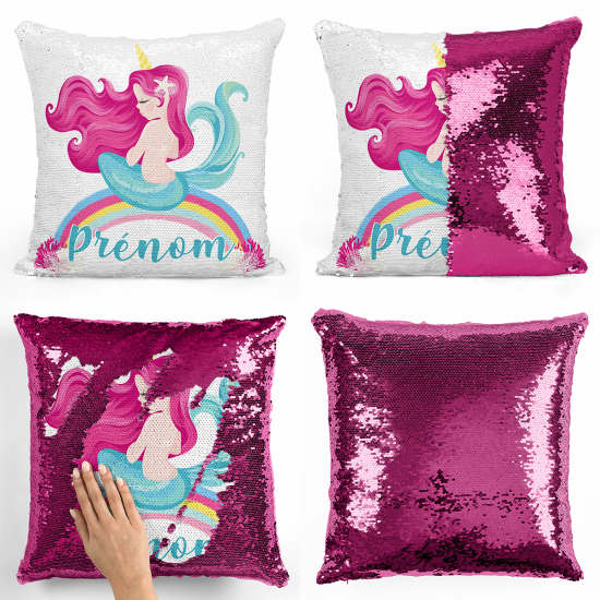 Cuscino Paillettes Personalizzato - Sirena arcobaleno
