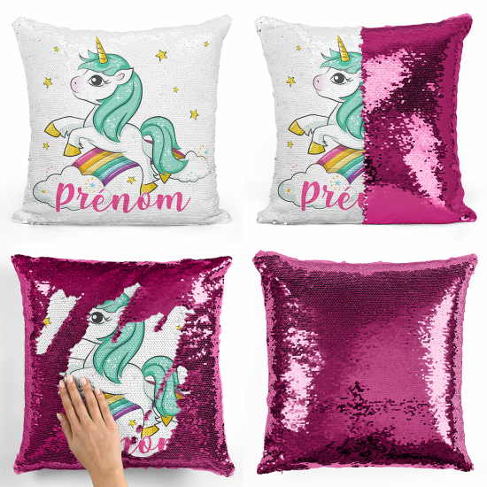 Cuscino Paillettes Personalizzato - Unicorno arcobaleno