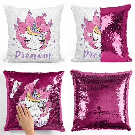 Cuscino Paillettes Personalizzato - Unicorno stelle