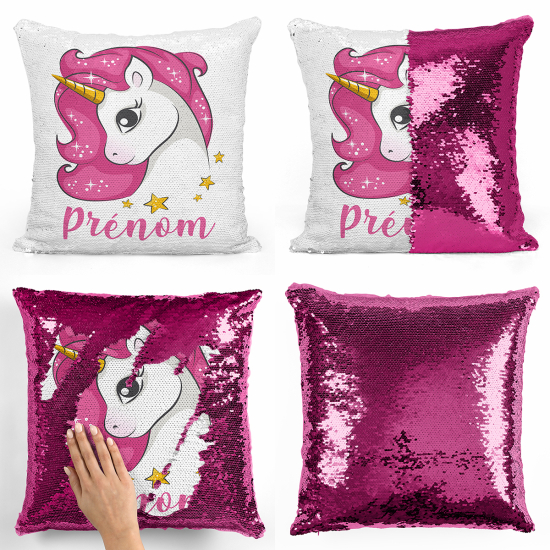 Cuscino Paillettes Personalizzato - Unicorno stelle