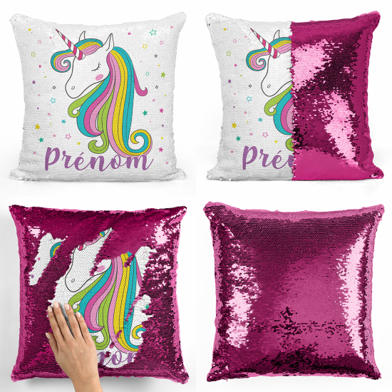 Cuscino Paillettes Personalizzato - Unicorno stelle
