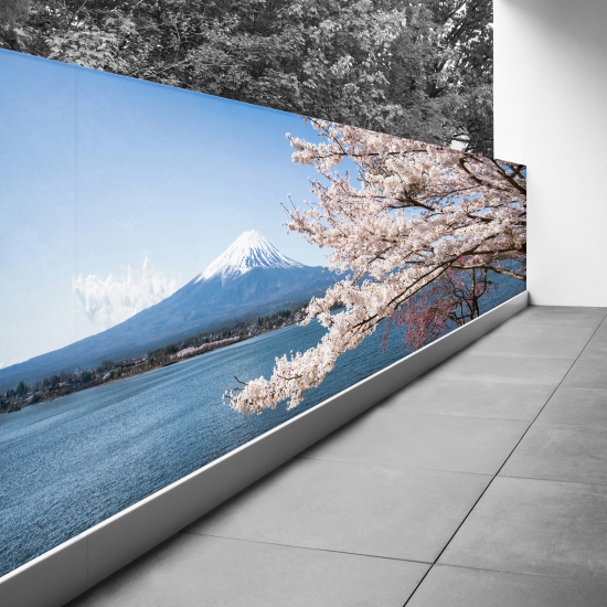 Frangivista per balcone - 80x220 cm - Il Monte Fuji sul bordo dell'acqua