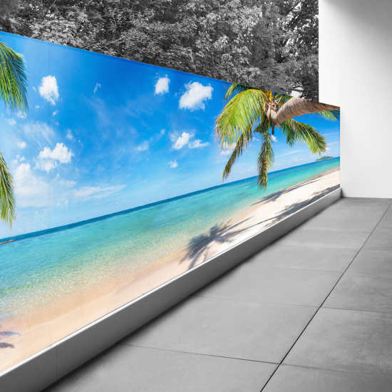 Frangivista per balcone - 80x340 cm - Vista spiaggia con palme