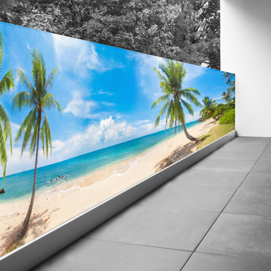 Frangivista per balcone - 90x337 cm - Spiaggia mare palme