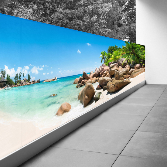 Frangivista per balcone - 90x360 cm - Vista spiaggia con palme